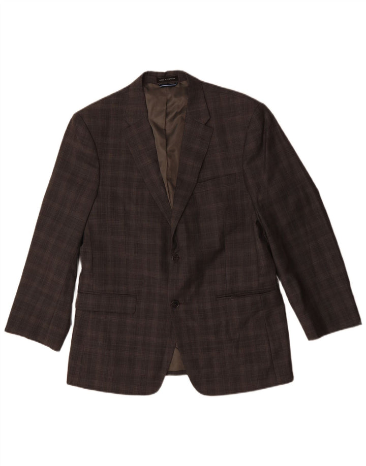 Tommy Hilfiger Veste blazer à 2 boutons pour homme US 41 Grande laine à carreaux marron