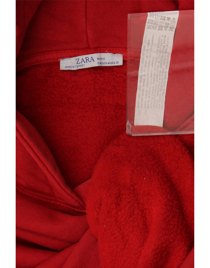 ZARA Pull à capuche court pour femme UK 14 Coton rouge moyen