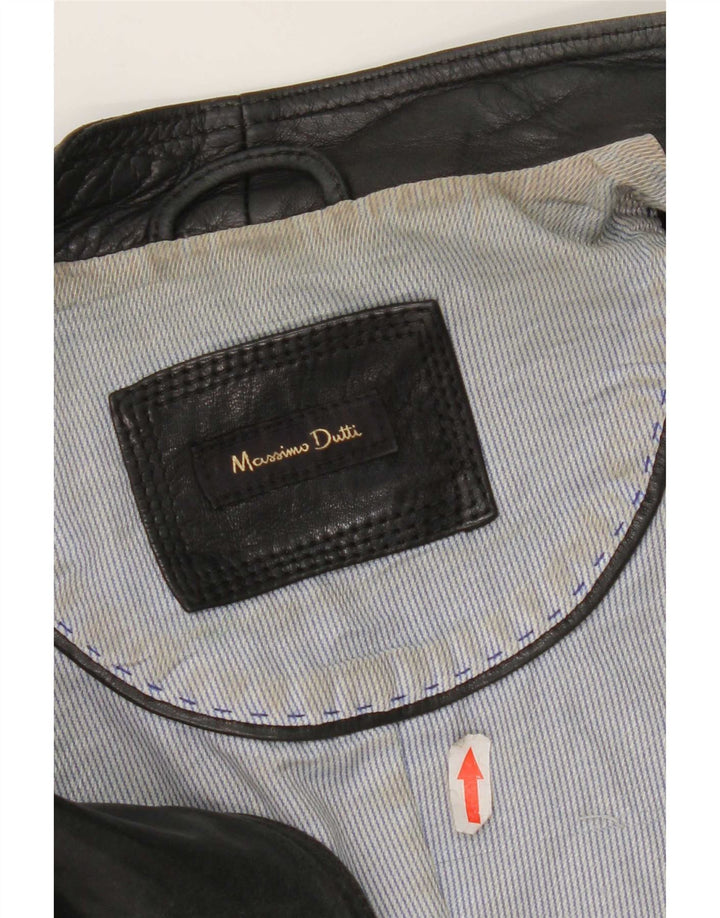 Massimo Dutti Veste de motard en cuir pour femme UK 10 Petit Noir