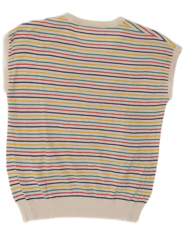 vintage Womens Vest Tank Top UK 10 Petit Rayé Multicolore