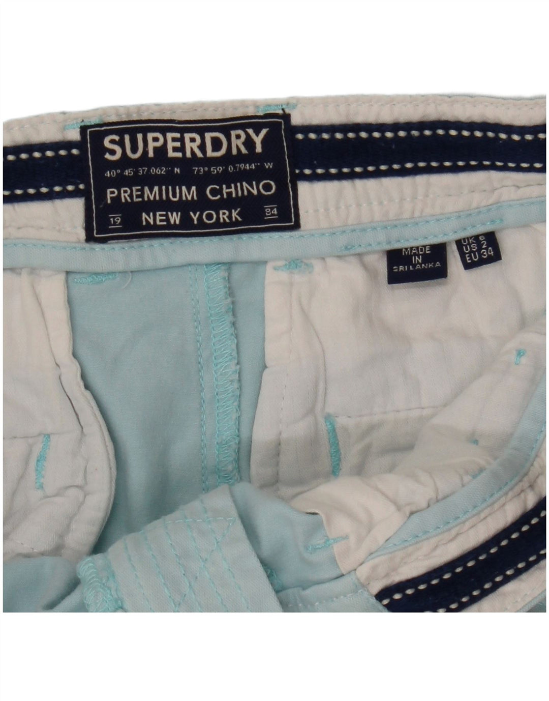 SUPERDRY Short Chino Femme UK 6 XS W25 Bleu