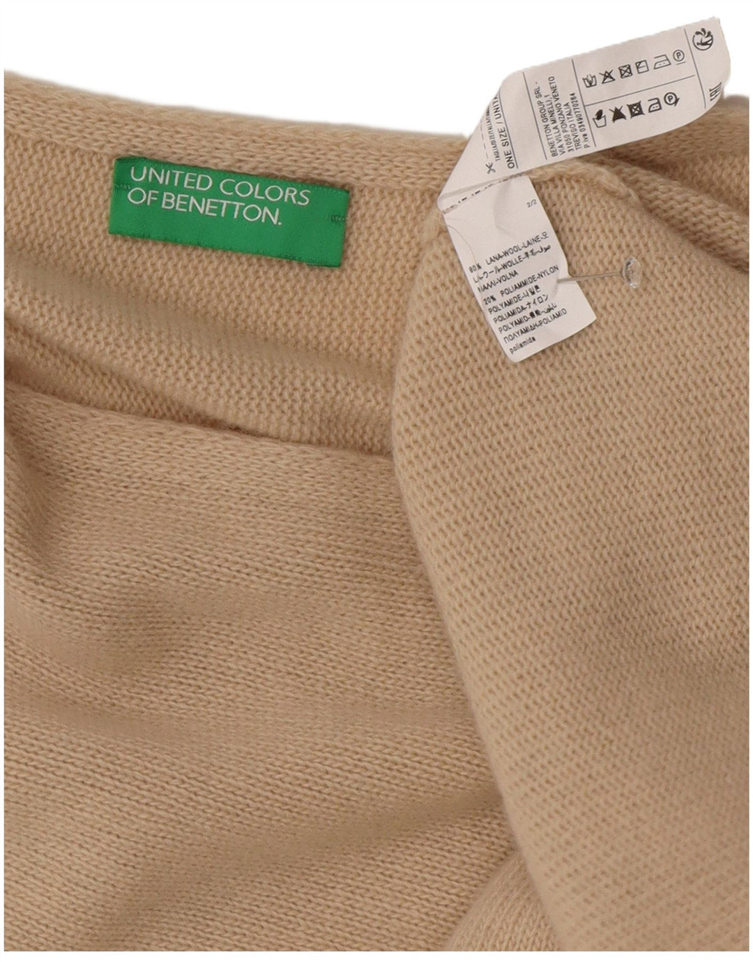 Benetton Femme Asymétrique Poncho Jumper Taille Unique Beige Laine