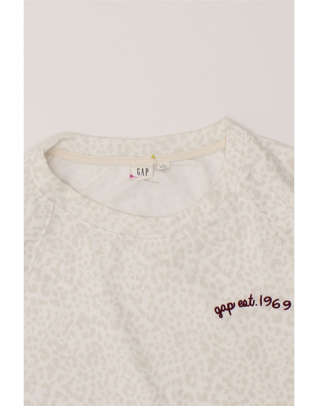 GAP Womens Sweatshirt Jumper UK 14 Medium White Animal Print Polyester Vintage Gap and Second-Hand Gap from Messina Hembry 