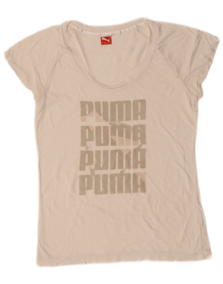 Puma T-shirt graphique pour femme UK 12 Blanc moyen