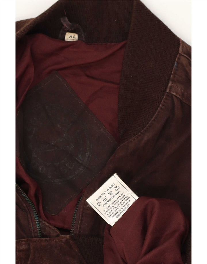 vintage Mens Suede Bomber Jacket UK 42 XL Cuir Marron