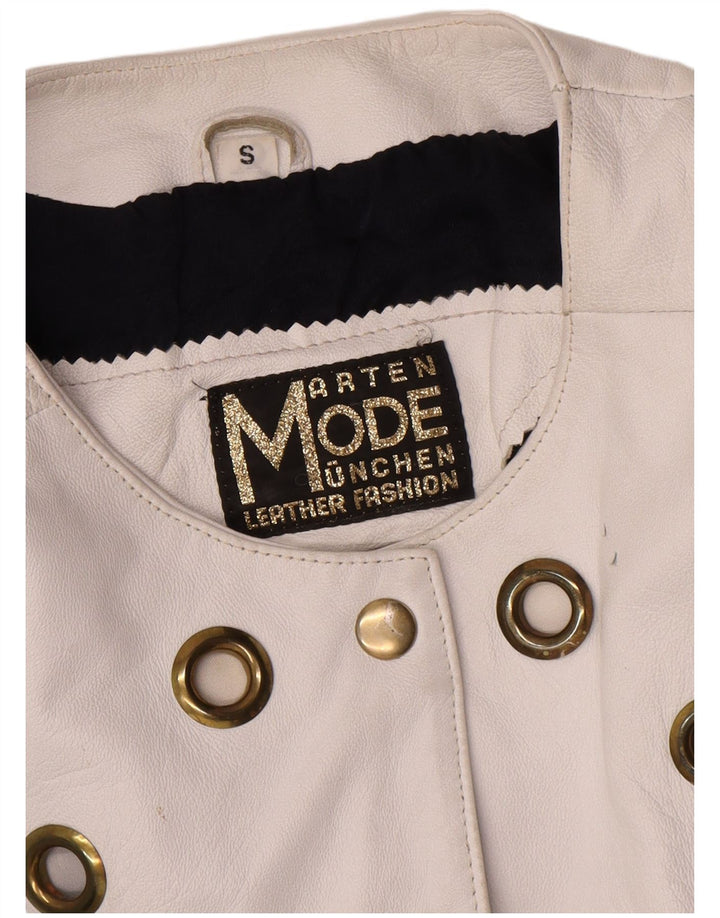 veste en cuir crop femme vintage UK 10 petit cuir blanc