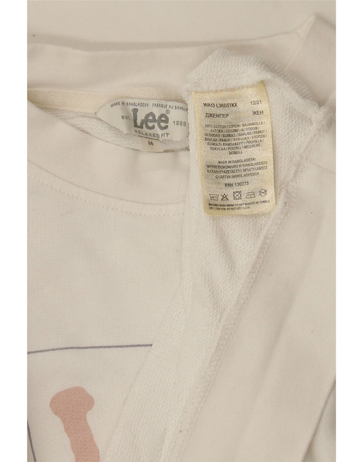 LEE Womens Relaxed Fit Graphic Sweatshirt Jumper UK 14 Medium White Cotton Vintage Lee and Second-Hand Lee from Messina Hembry 