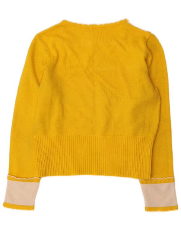 vintage Womens Crop Boat Neck Jumper Pull UK 10 Petit Colorblock Jaune