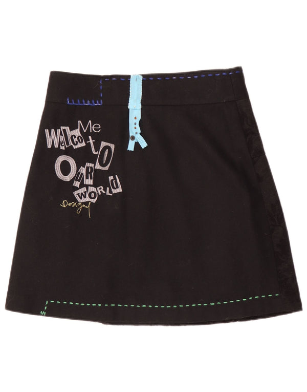 Desigual Jupe trapèze graphique pour femme EU 38 Medium W30 Noir Floral