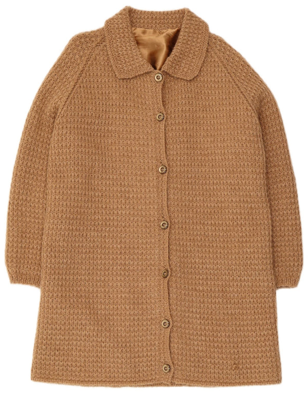 vintage Femme Longline Cardigan Pull UK 16 Grand Beige