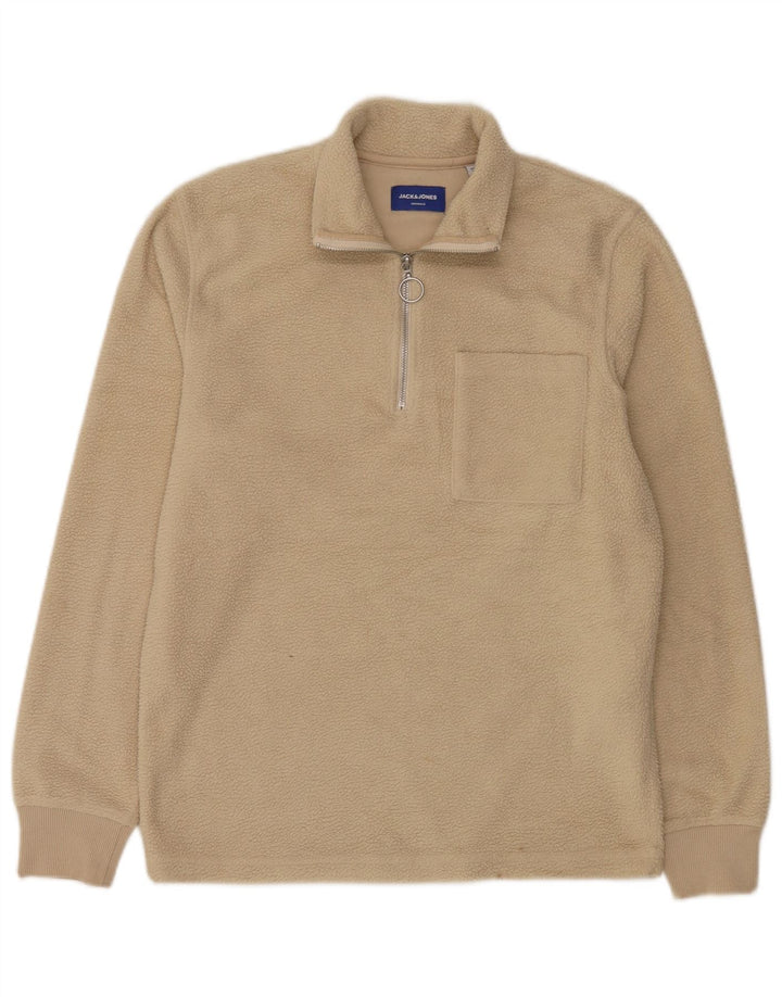 Jack & Jones Pull Polaire à Col Zippé Homme Beige Moyen Polyester