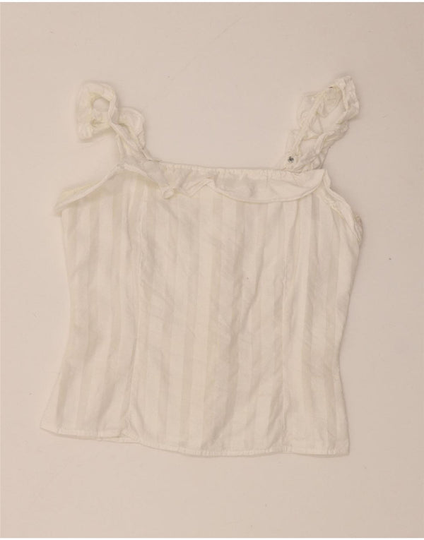 vintage Femmes Crop Cami Top UK 4 XS Blanc Rayé