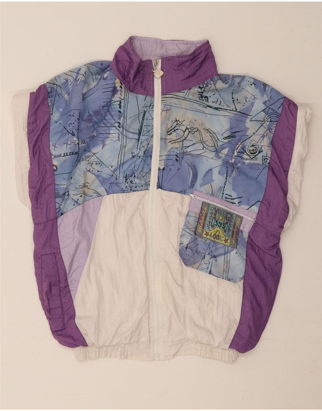 VINTAGE Femmes Surdimensionné Survêtement Top Veste UK 10 Petit Blanc