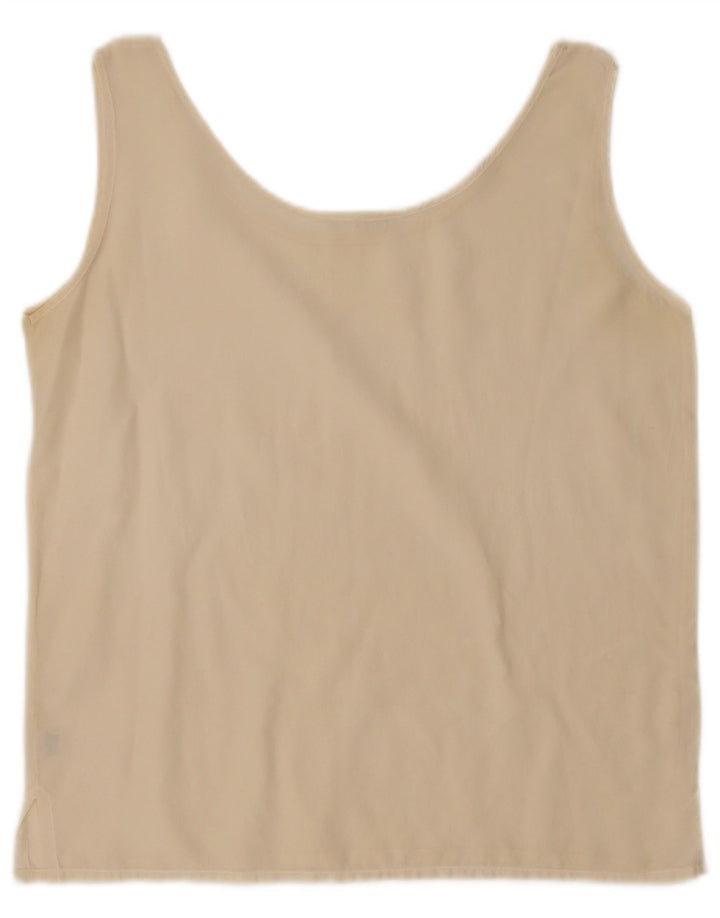 vintage Womens Crop Vest Top UK 14 Soie Beige Moyenne