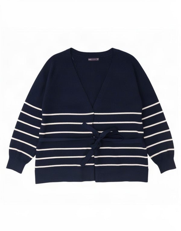 Marks & Spencer Pull cardigan pour femme UK 16 Large Bleu marine rayé