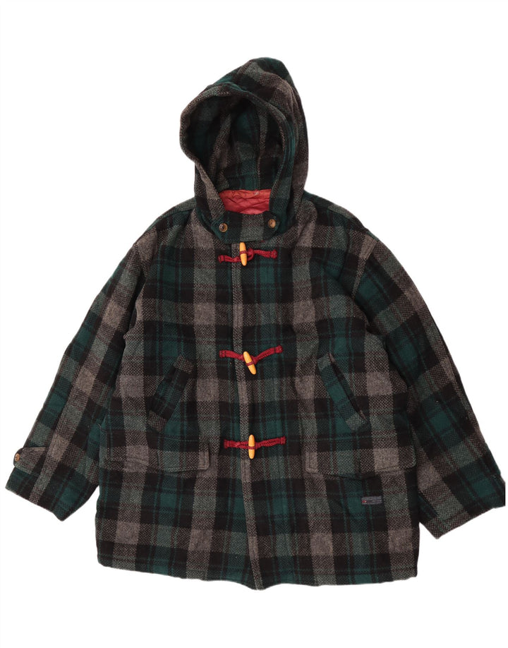 Enrico Coveri Duffle-coat à capuche pour femme IT 44 en laine à carreaux vert moyen