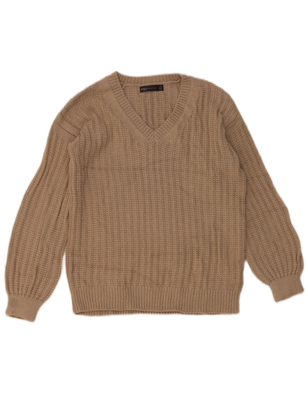 Marks & Spencer Pull surdimensionné à col en V pour femme UK 6 XS Beige