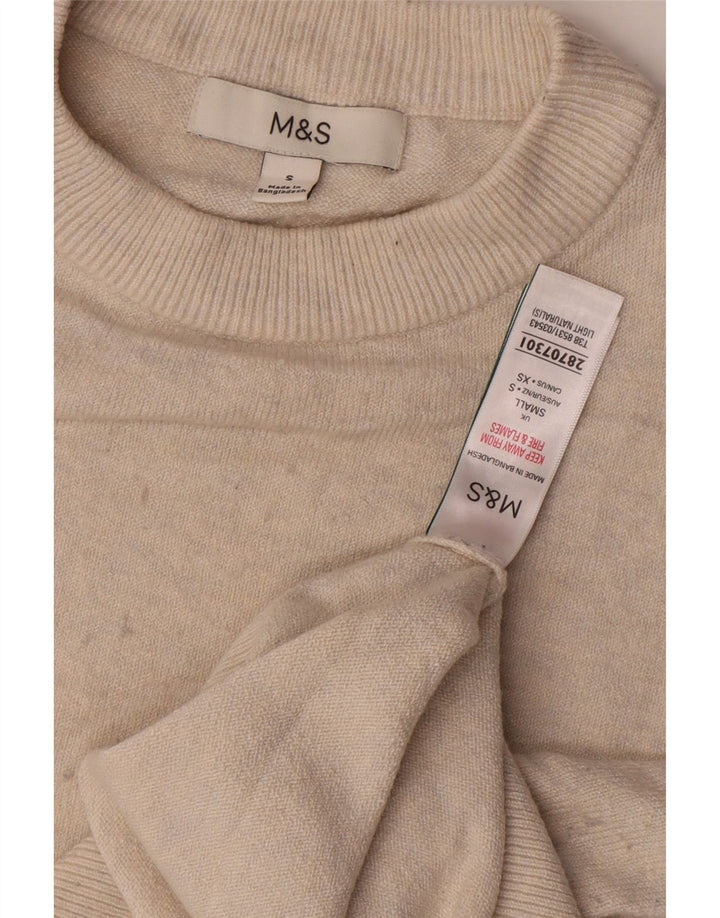 Marks & Spencer Pull à col rond pour femme UK 10 Petit Polyester Beige