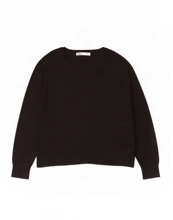 Zara Pull surdimensionné à col bateau pour femme UK 10 Small Noir Viscose