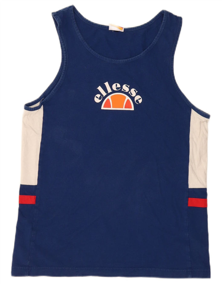 Ellesse Débardeur graphique pour femme UK 14 Bleu moyen en coton color block