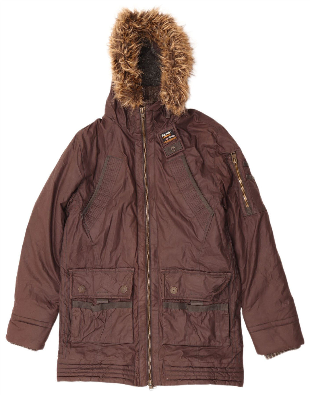 Superdry Parka à capuche coupe régulière pour homme 2XL Marron Coton