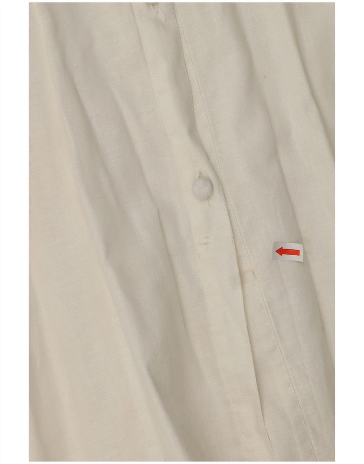 VINTAGE Femme 3/4 Manches Chemise Blouse UK 14 Moyen Blanc Floral