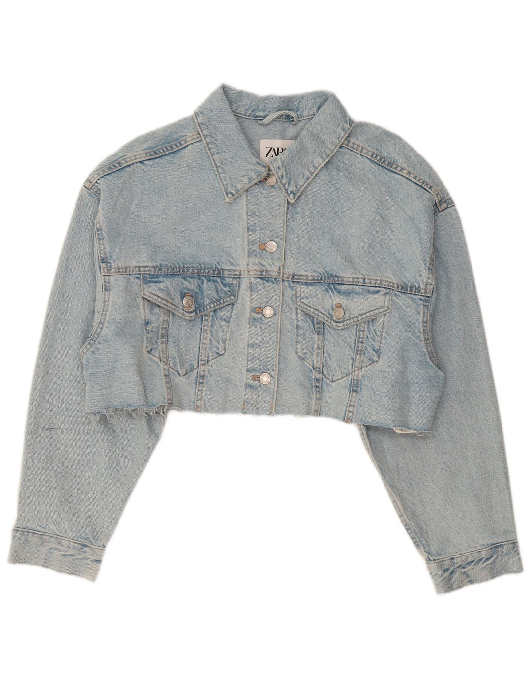 ZARA Veste en jean courte surdimensionnée pour femme UK 14 Bleu moyen Coton