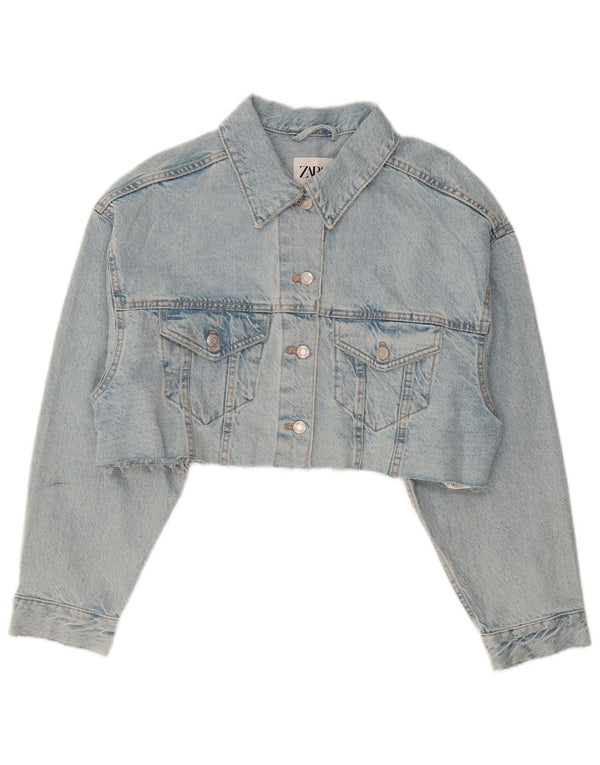 ZARA Veste en jean courte surdimensionnée pour femme UK 14 Bleu moyen Coton