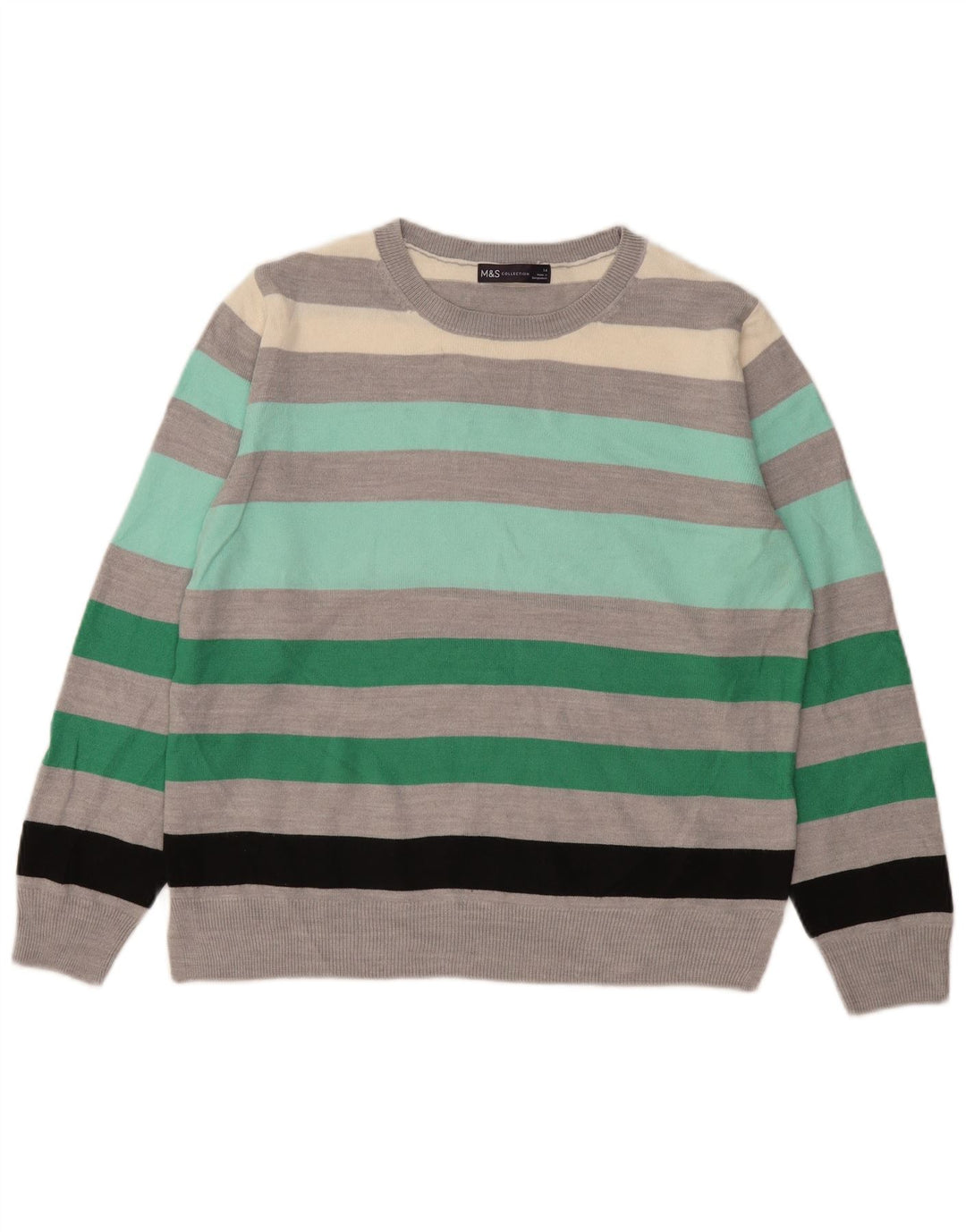 Marks & Spencer Pull ras du cou pour femme UK 14 Gris moyen rayé