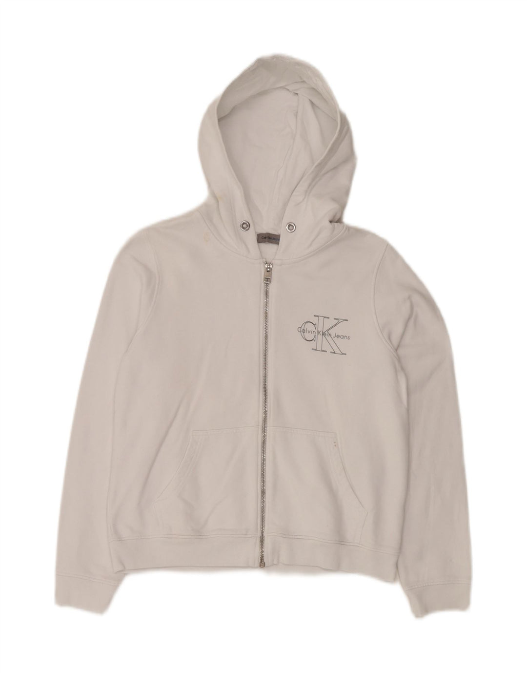 CALVIN KLEIN JEANS Pull à capuche zippé graphique pour femme UK 10 Small Blanc