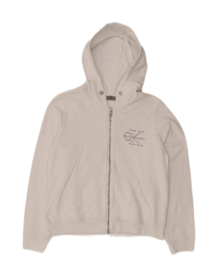 CALVIN KLEIN JEANS Pull à capuche zippé graphique pour femme UK 10 Small Blanc