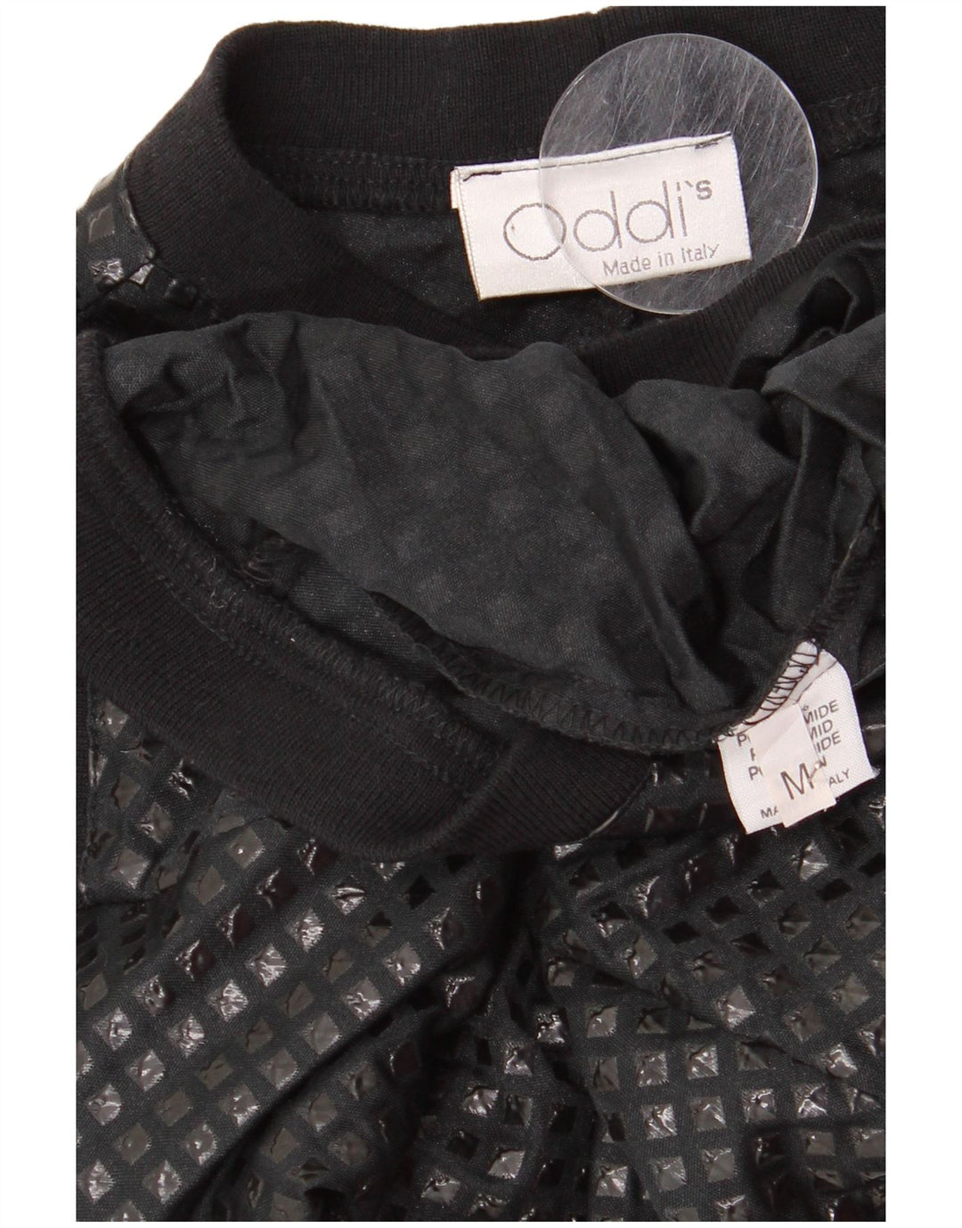 vintage Femme Chemise Blouse UK 12 Moyen Noir Géométrique Polyamide