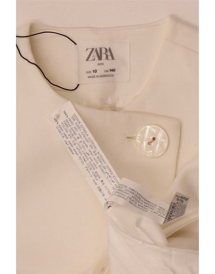 Zara Veste Blazer 2 Boutons Fille 9-10 Ans Coton Blanc