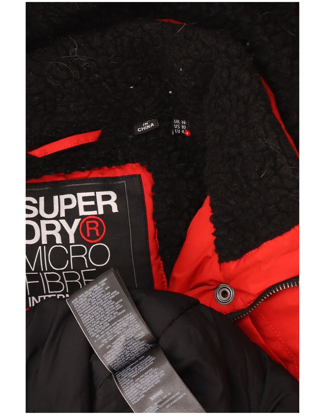 Superdry Veste Parka À Capuche Femme UK 14 Large Rouge Polyester