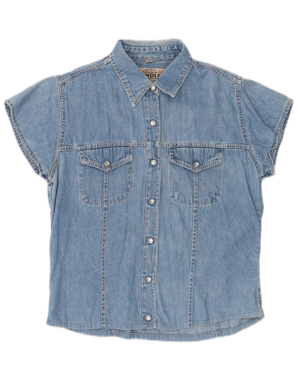 Mondial Chemise en jean à manches courtes pour femme UK 14 Large Bleu