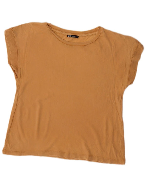 Zara Womens Crop T-Shirt Top UK 10 Petit Beige