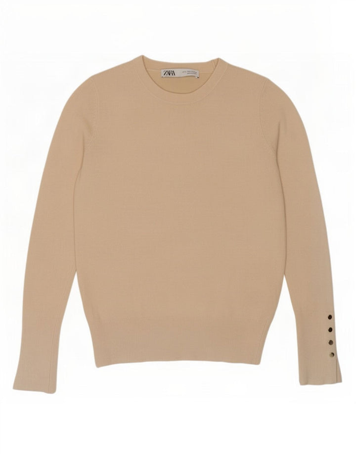 Zara Femme Pull Col Ras Du Cou Petit Beige Viscose