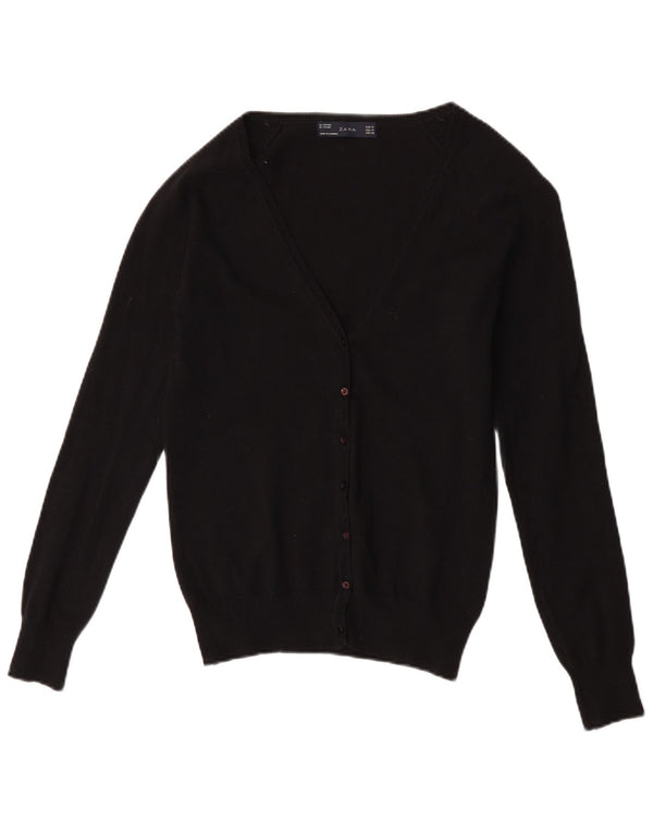 Zara Femme Cardigan Pull UK 12 Moyen Noir Coton