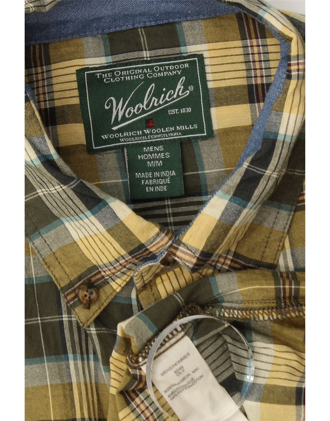 Woolrich Chemise à Manches Courtes Homme Kaki Moyen à Carreaux Coton