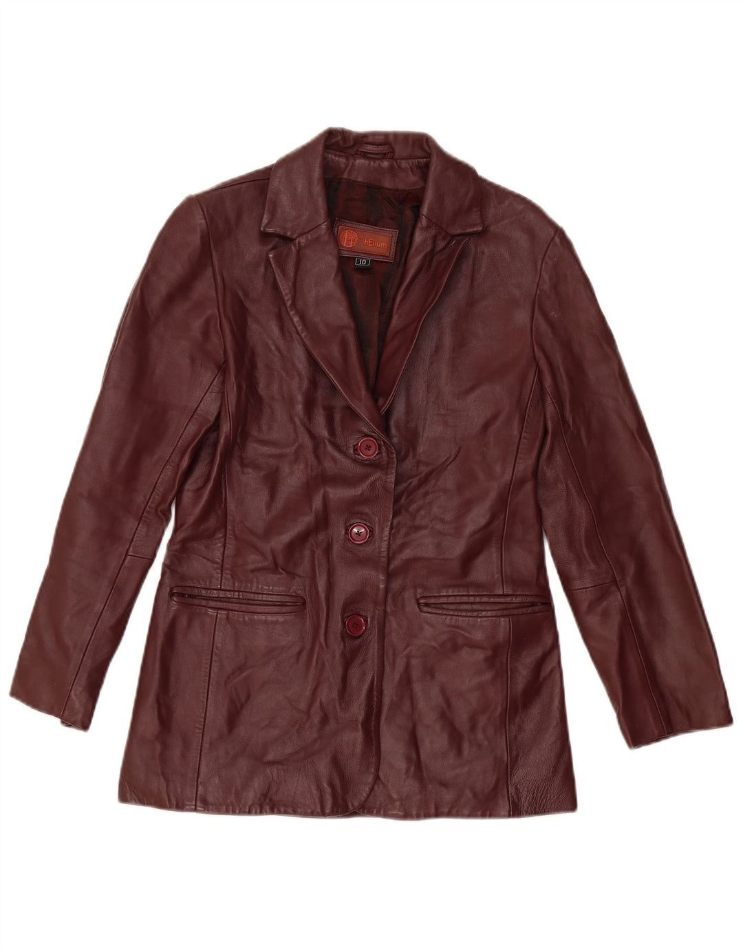 Helium Veste blazer en cuir à 3 boutons pour femme UK 10 Petit Bordeaux