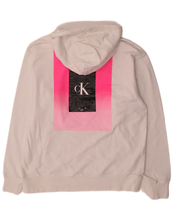 Calvin Klein Jeans Pull à capuche surdimensionné graphique pour femme UK 10 Petit Blanc