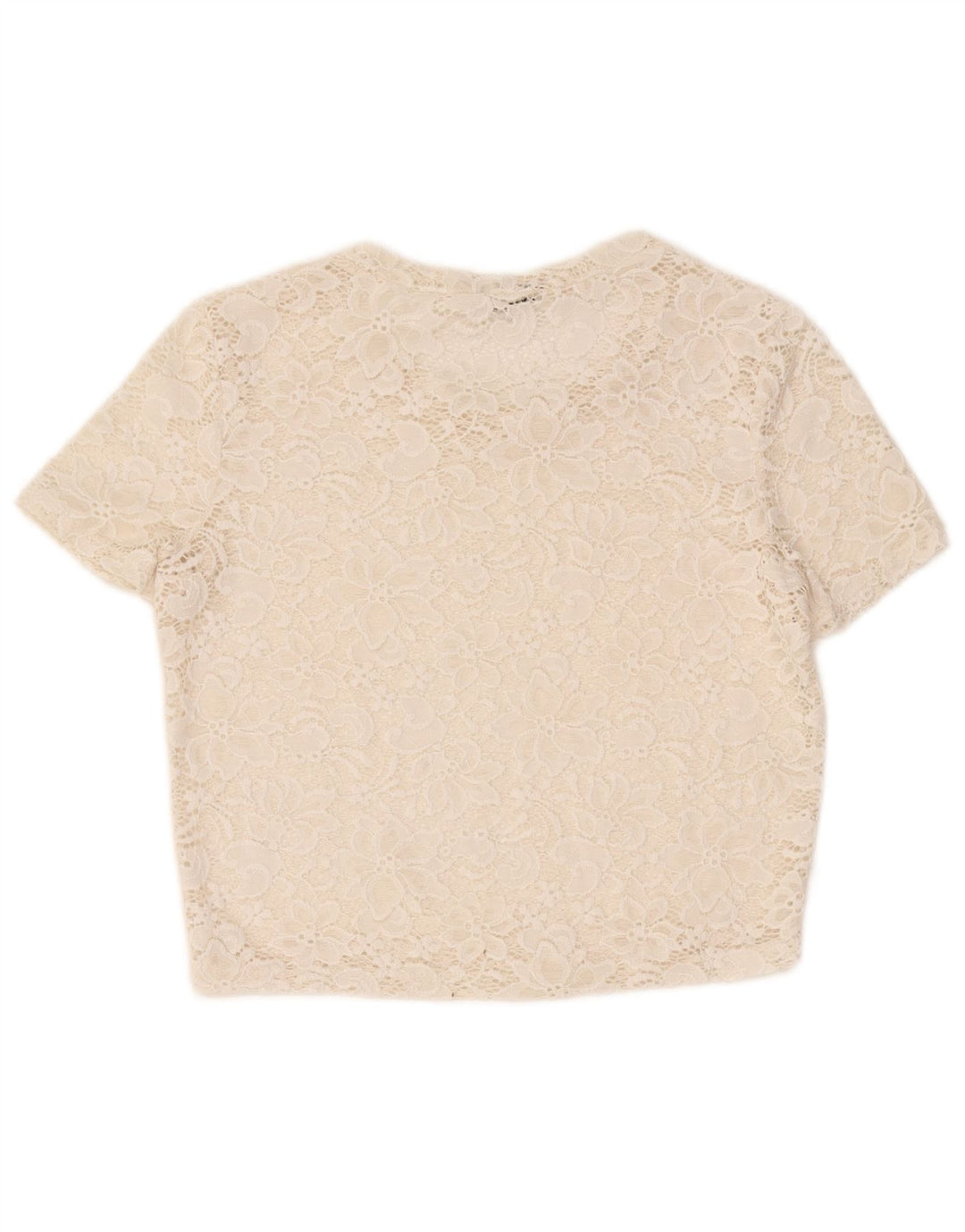 Zara Womens Crop See Through Blouse Top UK 12 Moyen Blanc Cassé Floral