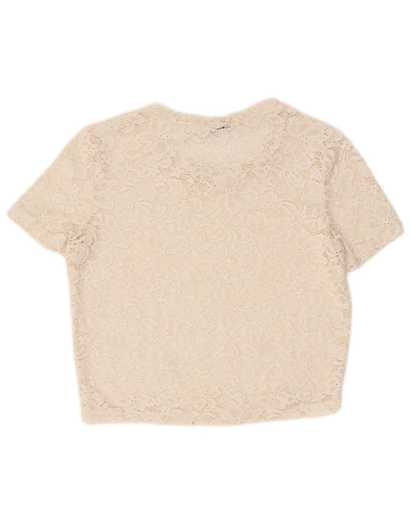 Zara Womens Crop See Through Blouse Top UK 12 Moyen Blanc Cassé Floral
