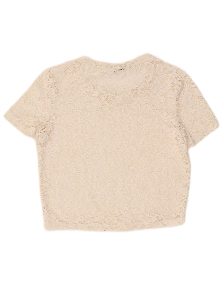 Zara Womens Crop See Through Blouse Top UK 12 Moyen Blanc Cassé Floral