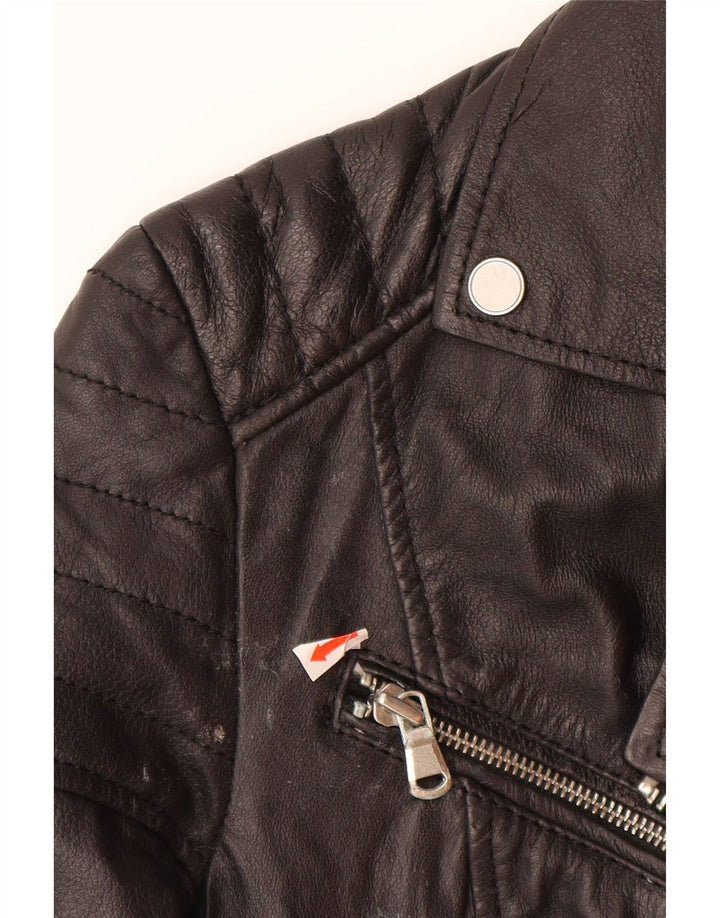 BARNEYS Veste de motard en cuir pour femme US 10 Grand cuir noir
