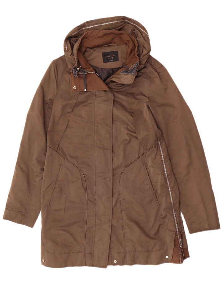 Zara Veste Parka Femme UK 14 Marron Moyen Polyamide