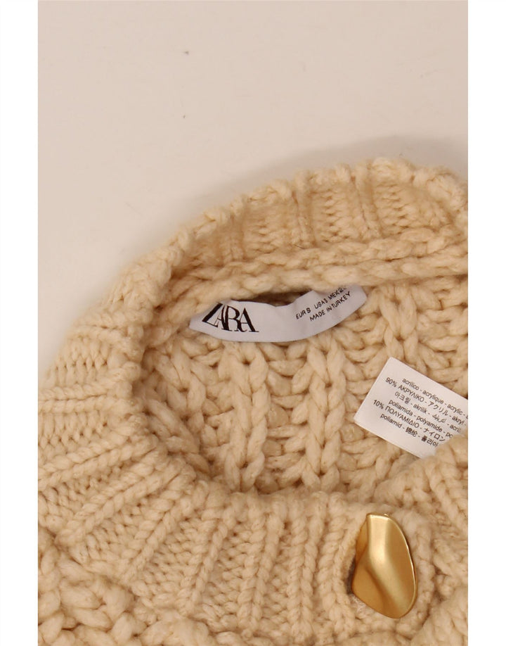 ZARA Femmes Crop Oversize Cardigan Pull UK 10 Petit Beige Acrylique