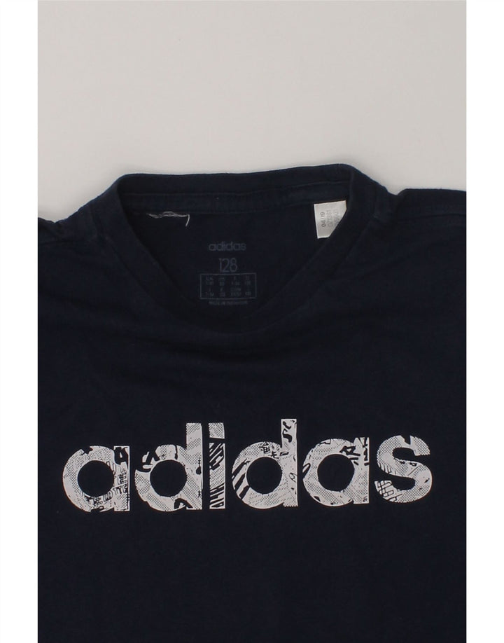 ADIDAS Boys Graphic T-Shirt Top 7-8 Years Navy Blue Cotton | Vintage Adidas | Thrift | Second-Hand Adidas | Used Clothing | Messina Hembry 