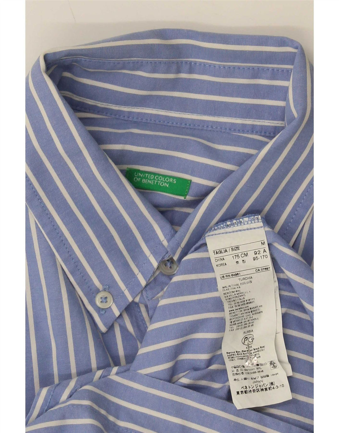Benetton Chemise Homme Bleu Moyen En Coton À Fines Rayures