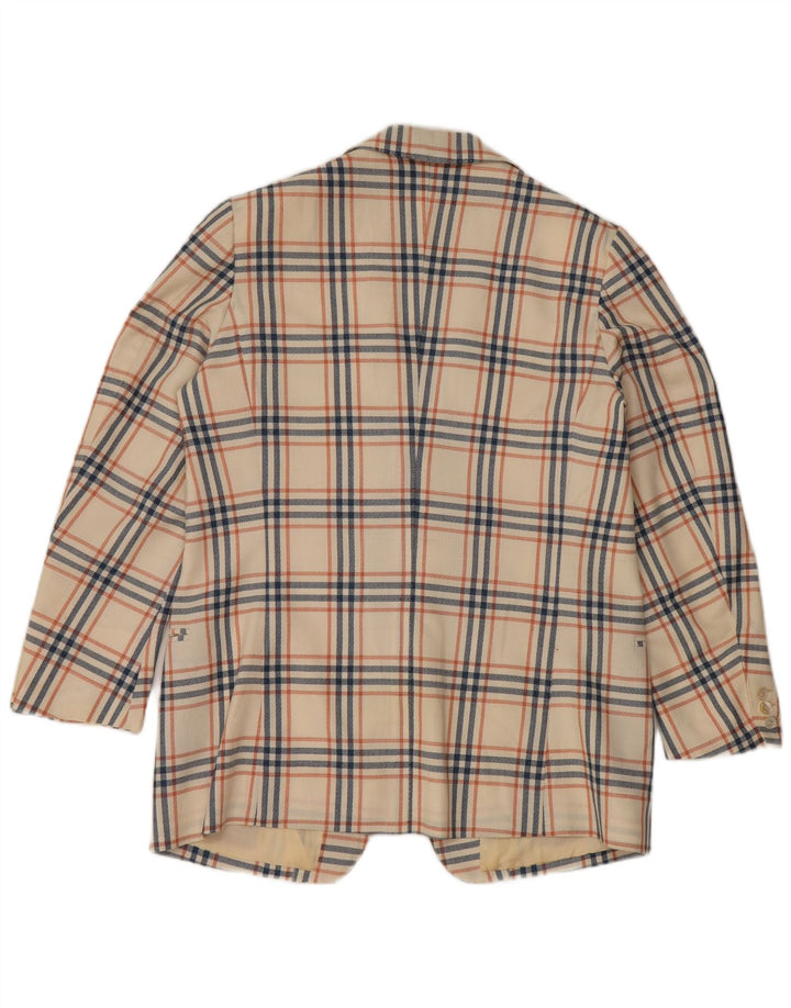 vintage Homme 2 Bouton Blazer Veste UK 38 Moyen Off White Check